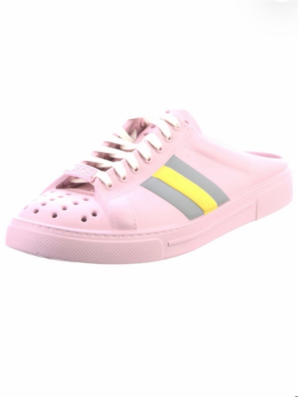 Gucci Pink Mule-Back Sneaker with Yellow & Gray Stripes